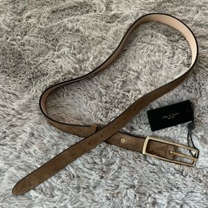NWT Rag & Bone Camel Suede Rebound Texture Belt with Gold Buckle Medium